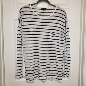 Vince Black and White Striped Linen Top Sz M